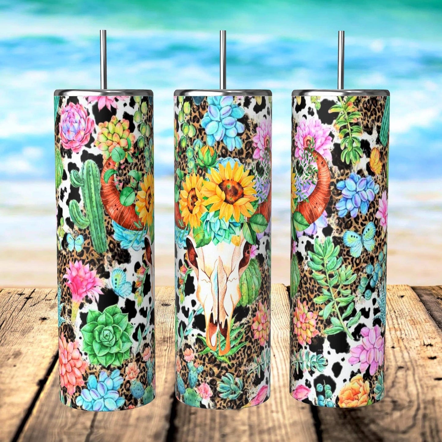 FLOWER BULL SKULL TUMBLER