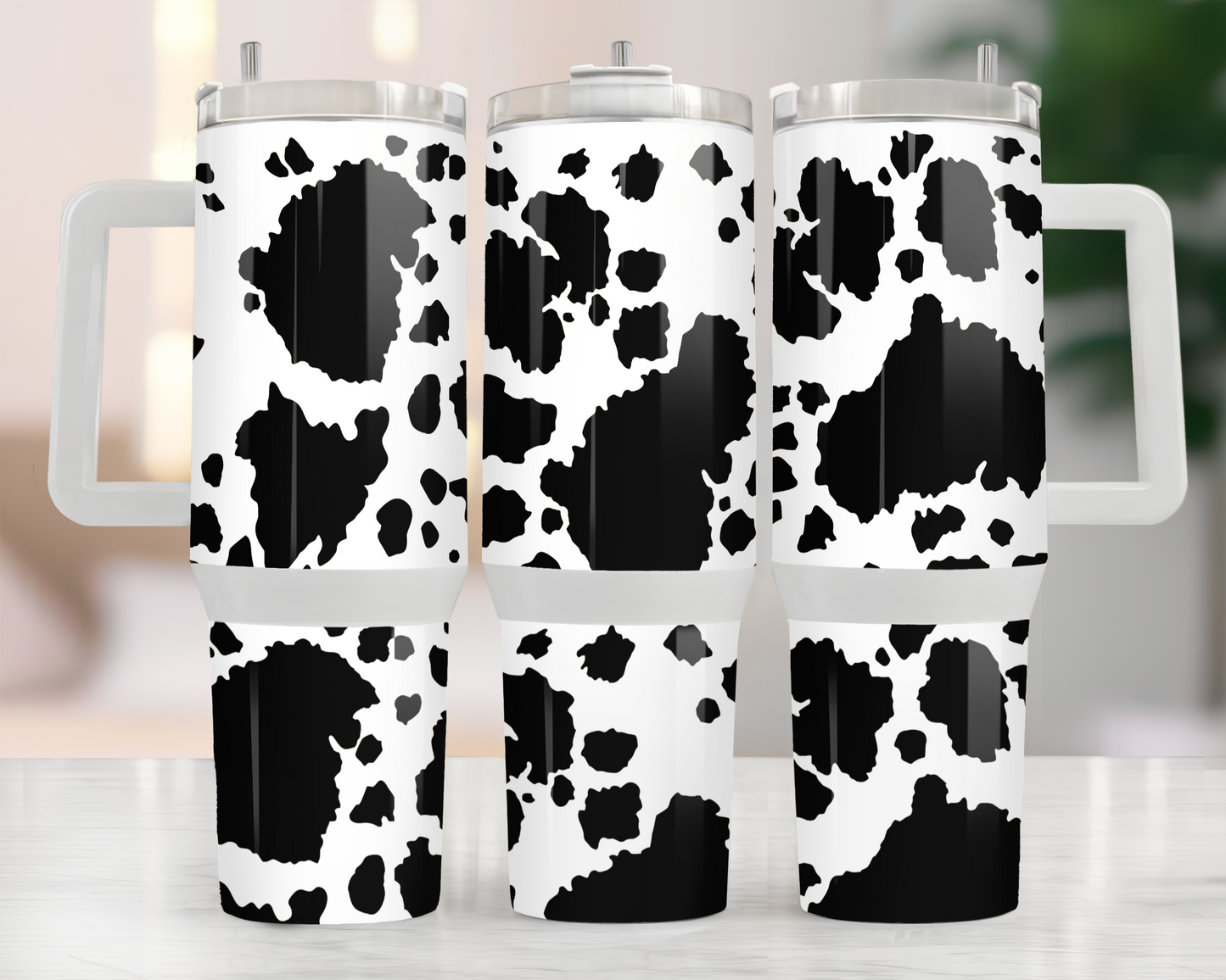 40oz BLACK WHITE COW PRINT TUMBLER
