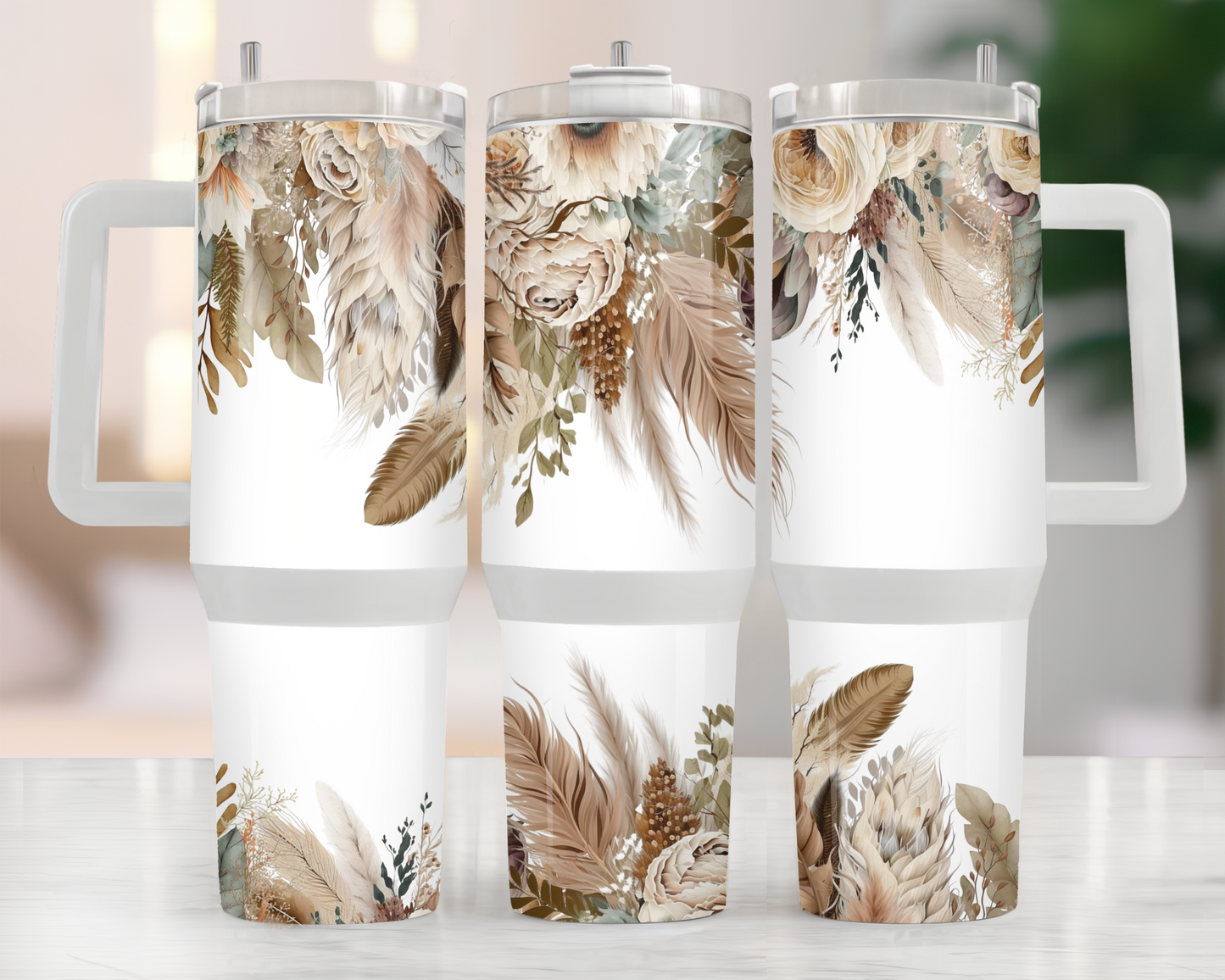 40oz BOHO FEATHERS AND FLOWERS TUMBLER
