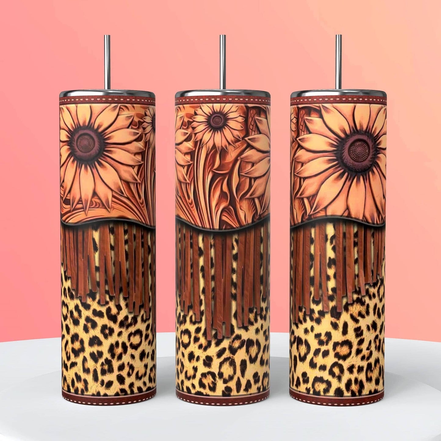 TOOLED LEATHER AND CHEETAH PRINT TUMBLER
