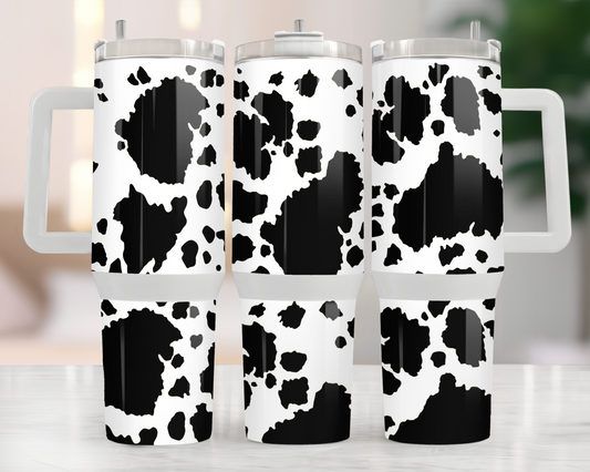 40oz BLACK WHITE COW PRINT TUMBLER
