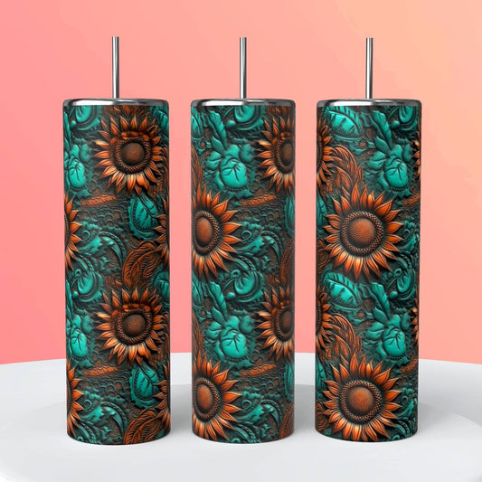 TOOLED LEATHER SUNFLOWER TUMBLER