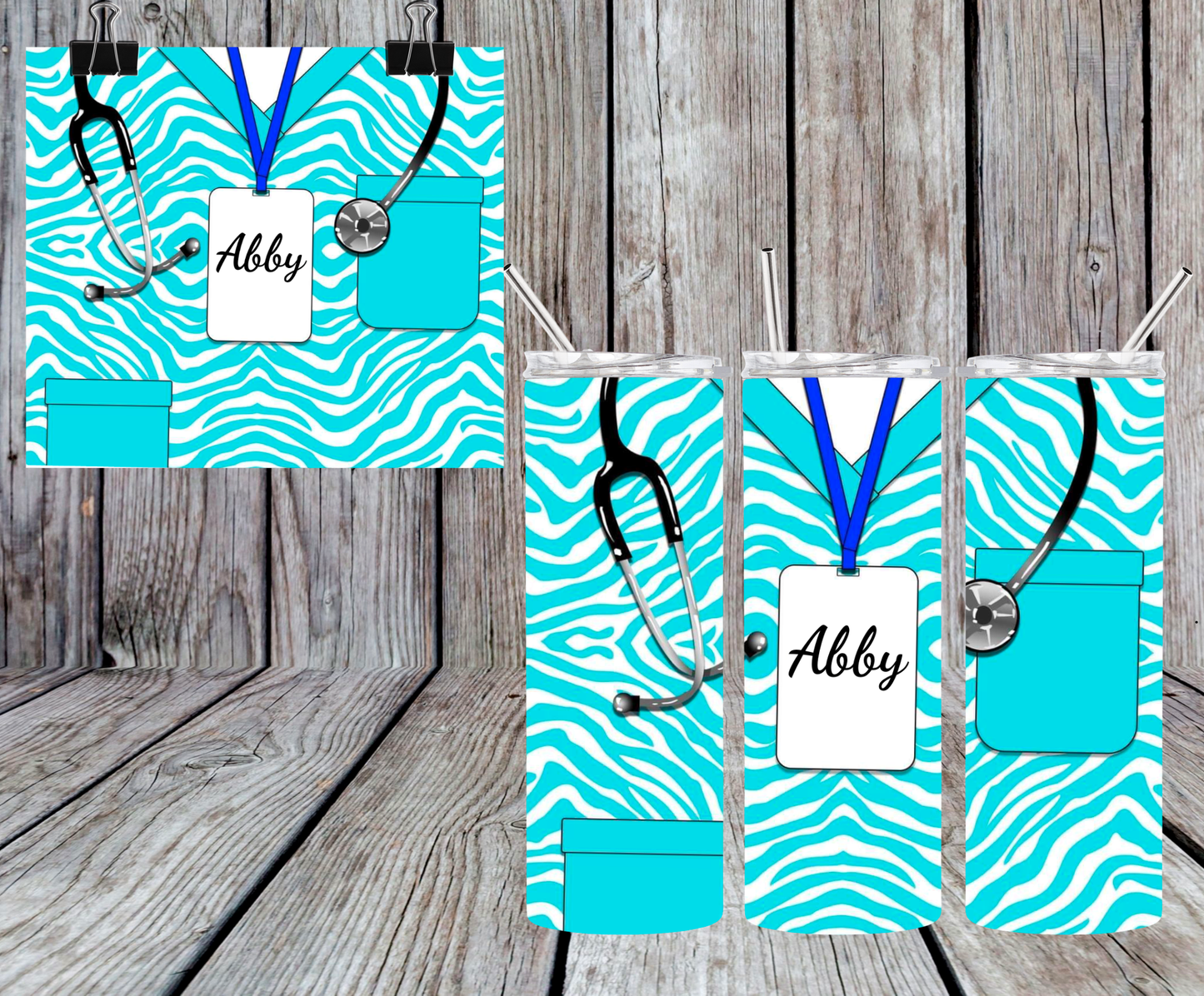 CUSTOM BLUE PRINT NURSE NAME TAG TUMBLER
