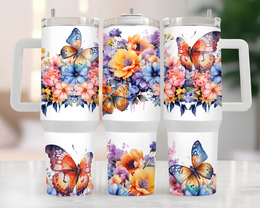 40oz FLOWERS AND BUTTERFLIES TUMBLER