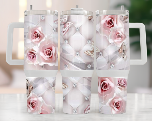 40oz PRETTY IN PINK ROSES TUMBLER