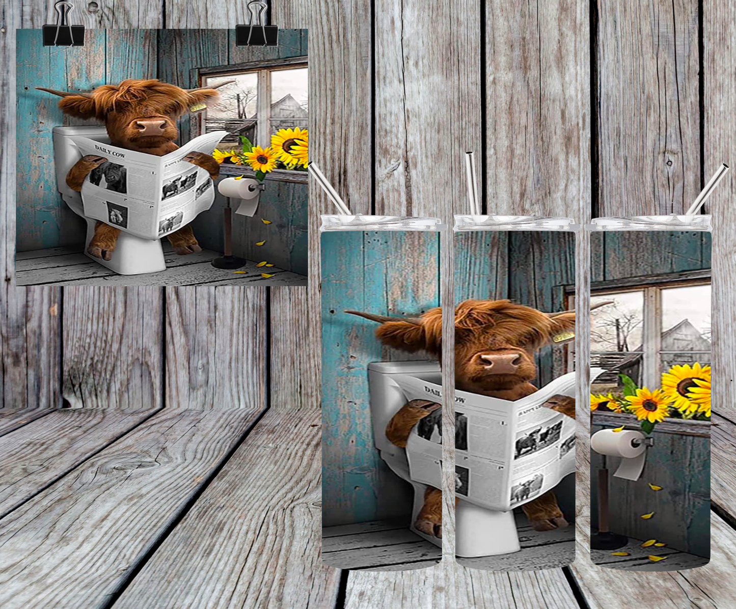 HIGHLAND COW READING TUMBLER