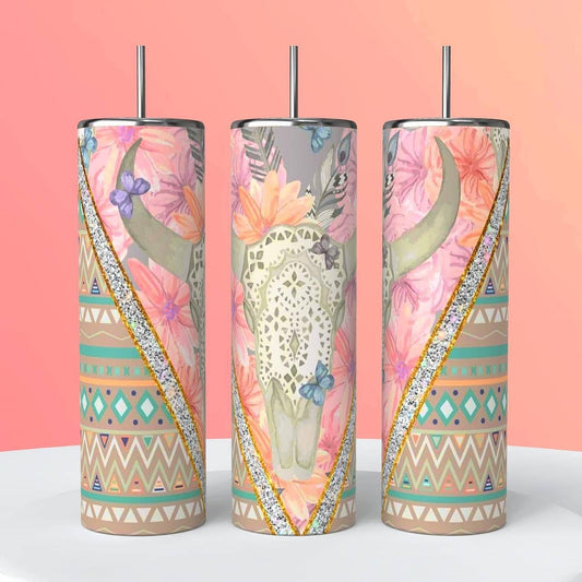 PASTEL BULL SKULL  TUMBLER