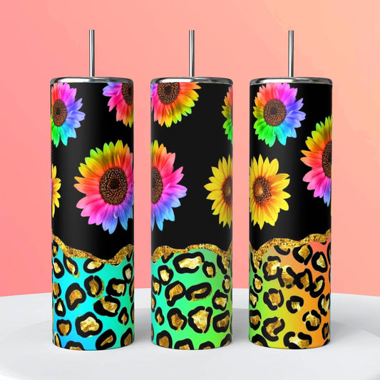 NEON SUNFLOWER AND CHEETAH PRINT TUMBLER