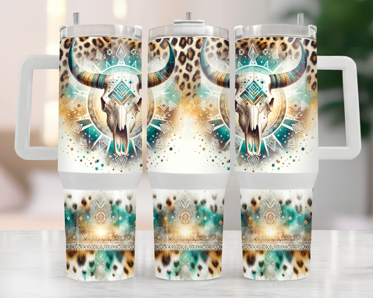 40oz TEAL BROWN BULL SKULL TUMBLER